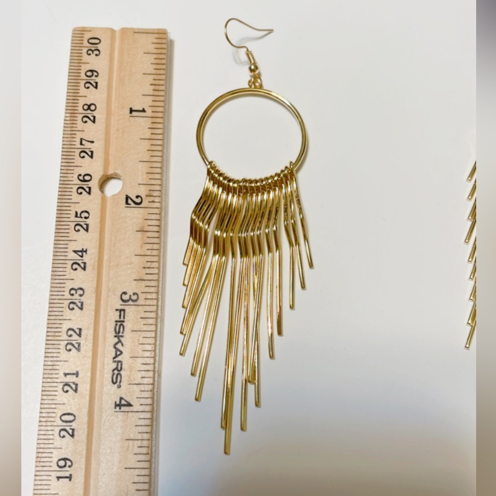Gold hoop tassel drop earrings - Picture 7 of 7